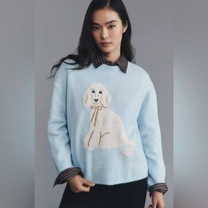 Anthropologie Maeve Crew-Neck Dog Icon Pullover Sweater Blue Poodle XS